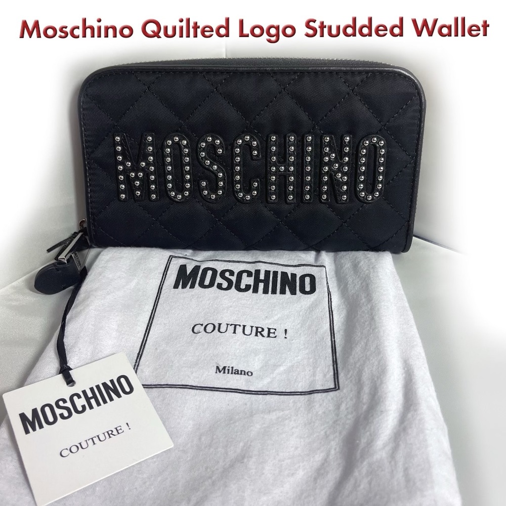 Moschino Quilted Logo Studded Wallet